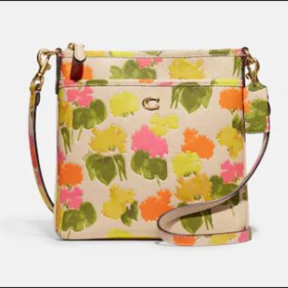 COACH Kitt Messenger Crossbody with Floral Print & Gold Flecks Bonnie Cashin